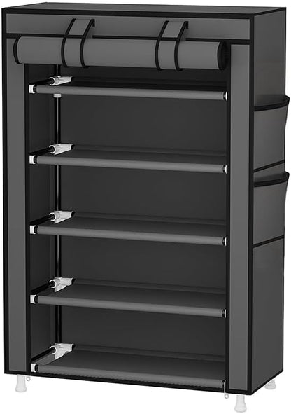 Calmootey 5 Tier Shoe Rack Organizer,Portable Shoe Shelf with Nonwoven Fabric Cover for Closet Hallway,Bedroom,Entryway,Grey