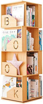 4 Tier Kids Rotating Bookshelf, Premium Pine Wood Space Saving Bookshelf Holds 100+ Books, 360° Spinning, Great for Larger Reads in Kids’ Room, Living Room & Office, Easy to Assemble