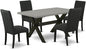 East West Furniture X696DR124-5 5 Piece Dining Table Set for 4 Includes a Rectangle Kitchen Table with X-Legs and 4 Black Color Linen Fabric Upholstered Chairs, 36x60 Inch, Multi-Color