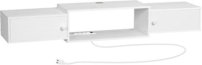 HOOBRO 55" Floating TV Stand with Power Outlet, Modern Wall Mounted Media Console Shelf Cabinet for Under TV Storage, Entertainment Center, Living Room, Bedroom, White WT11UDS01