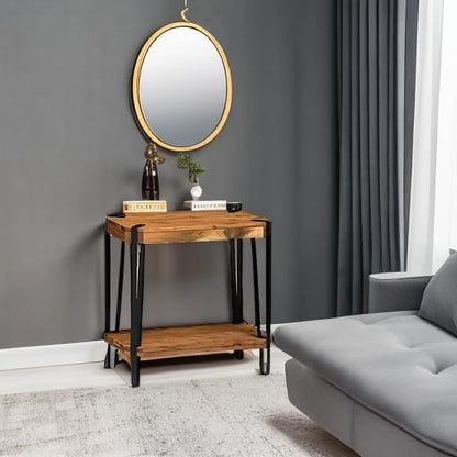 Ryegate Live Edge End Table with Storage – 2-Tier Solid Acacia Wood Side Table with Metal Frame and Lower Shelf – Industrial Accent Table for Living Room or Bedroom by Alaterre Furniture