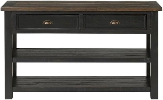 Martin Svensson Home Solid Wood Sofa Console Table, Black with Brown Top