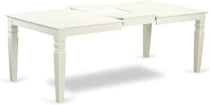 East West Furniture LGAB7-LWH-64 7 Piece Modern Dining Table Set Consist of a Rectangle Wooden Table with Butterfly Leaf and 6 White Faux Leather Upholstered Chairs, 42x84 Inch, Linen White