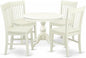 East West Furniture HBNF5-LWH-W 5 Piece Modern Dining Table Set Includes a Round Wooden Table with Pedestal and 4 Dining Room Chairs, 42x42 Inch, Linen White