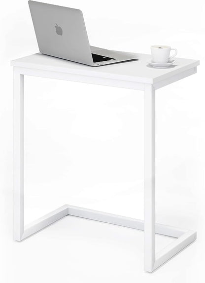 Sofa C Side End Table Wood Accent Couch Coffee Tray Snack Notebook Laptop Holder Over Bed Stand Reading Desk White Color 22x14x27 Inch Space Saving for Living Room Bedroom