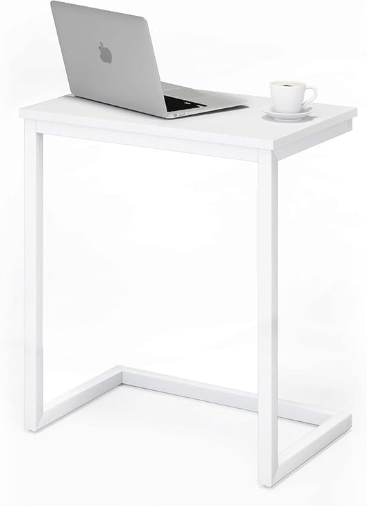 Sofa C Side End Table Wood Accent Couch Coffee Tray Snack Notebook Laptop Holder Over Bed Stand Reading Desk White Color 22x14x27 Inch Space Saving for Living Room Bedroom