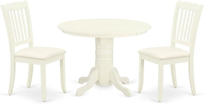East West Furniture SHDA3-WHI-C 3 Piece Dining Room Table Set Contains a Round Kitchen Table with Pedestal and 2 Linen Fabric Upholstered Dining Chairs, 42x42 Inch, Linen White