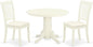 East West Furniture SHDA3-WHI-C 3 Piece Dining Room Table Set Contains a Round Kitchen Table with Pedestal and 2 Linen Fabric Upholstered Dining Chairs, 42x42 Inch, Linen White