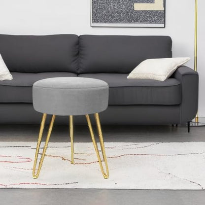 GERANT Multifunctional Vanity Stools - Velvet Round Ottoman Modern Dressing Stool -Upholstered Footrest Stool - Side Table Footstool with Golden Metal Leg for Living Room, Bedroom (Gray)