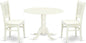 East West Furniture DLVA3-LWH-W 3 Piece Modern Dining Table Set Contains a Round Wooden Table with Dropleaf and 2 Dining Room Chairs, 42x42 Inch, Linen White