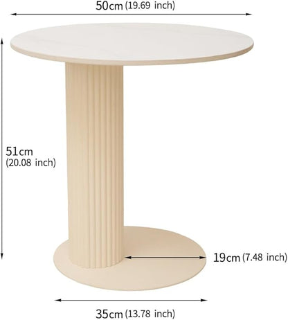 Side Table with Marble Top Metal Roman Colum End Table Modern Sofa Side End Table Coffee Round Side Desk for Couch Living Room Bedroom White