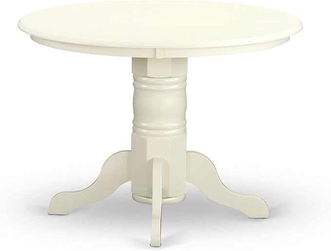 East West Furniture SHDA5-WHI-C 5 Piece Modern Dining Table Set Includes a Round Kitchen Table with Pedestal and 4 Linen Fabric Kitchen Dining Chairs, 42x42 Inch, Linen White