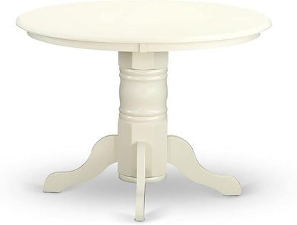East West Furniture SHDA5-WHI-C 5 Piece Modern Dining Table Set Includes a Round Kitchen Table with Pedestal and 4 Linen Fabric Kitchen Dining Chairs, 42x42 Inch, Linen White