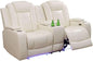 Electric Power Recliner Loveseat Set Living Room Furniture, Comfy Home Theater Breathing Leather Seating with USB 2.0 Charging Ports, LED Light Strips, Mid Console and Cupholders (White-2)