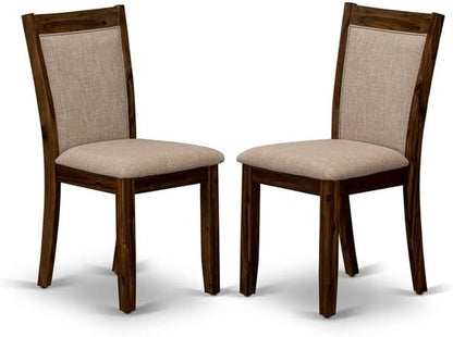 East West Furniture DLMZ5-AWN-04 5 Piece Kitchen Table Set for 4 Includes a Round Dining Room Table with Dropleaf and 4 Light Tan Linen Fabric Parsons Dining Chairs, 42x42 Inch, Natural Walnut