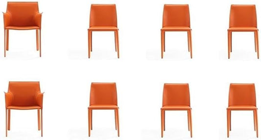 Manhattan Comfort Paris 8-Piece Leather Dining Chair and Armchair Set, Upholstered in Luxurious Saddle Material, Metal Frame, Ideal for Industrial and Coastal Homes, No Assembly, Coral