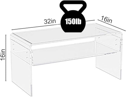 32inch Premium Clear Acrylic Rectangle Coffee Table with Storage Shelf for Living Room,Mid Century Transparent Waterfall Low Tea Table, Middle Size Table (32"x16"x16") Fit for 2 Seat Sofa