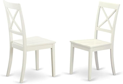 East West Furniture SHBO3-WHI-W 3 Piece Dinette Set for Small Spaces Contains a Round Dining Room Table with Pedestal and 2 Kitchen Dining Chairs, 42x42 Inch, Linen White