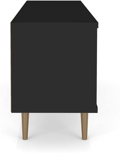 Manhattan Comfort Liberty Mid Century Modern TV Stand for Televisions up to 60 Inches, Bedroom and Living Room Entertainment Center with Storage, Shelves, and Cabinet, 63" Wide, Black