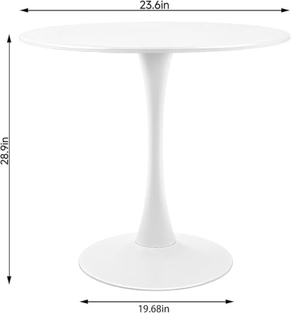 Round White Dining Table Modern Kitchen Table with Pedestal Base in Tulip Design, Mid-Century Leisure Table for 2 to 4 Person