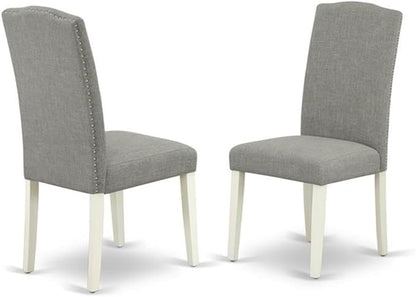East West Furniture X077EN206-9 9 Piece Dining Set Includes a Rectangle Dining Room Table with X-Legs and 8 Dark Shitake Linen Fabric Upholstered Parson Chairs, 40x72 Inch, Multi-Color