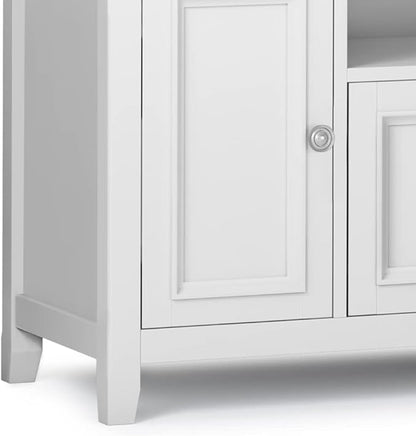 SIMPLIHOME Amherst 72-inch Wide Solid Wood TV Stand in White, Transitional-Style Media Console for Living Room with Cable Management and Adjustable Shelves, Fits 80" TVs