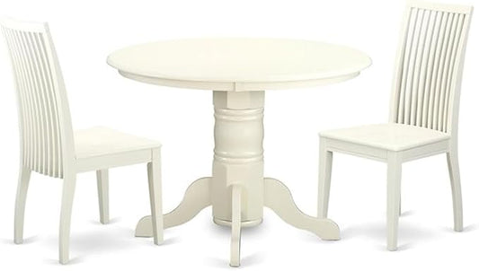 East West Furniture SHIP3-LWH-W 3 Piece Dinette Set for Small Spaces Contains a Round Kitchen Table with Pedestal and 2 Dining Chairs, 42x42 Inch, Linen White