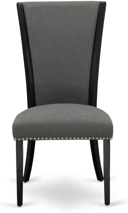 East West Furniture V626VE650-5 5 Piece Dining Set Includes a Rectangle Dining Room Table with V-Legs and 4 Dark Gotham Linen Fabric Parson Chairs, 36x60 Inch, Multi-Color