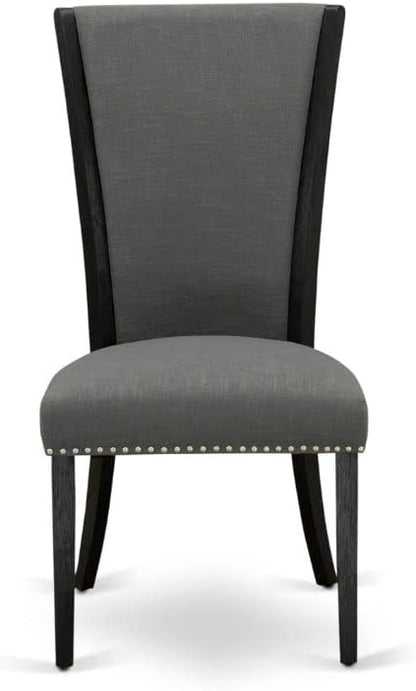 East West Furniture V626VE650-5 5 Piece Dining Set Includes a Rectangle Dining Room Table with V-Legs and 4 Dark Gotham Linen Fabric Parson Chairs, 36x60 Inch, Multi-Color