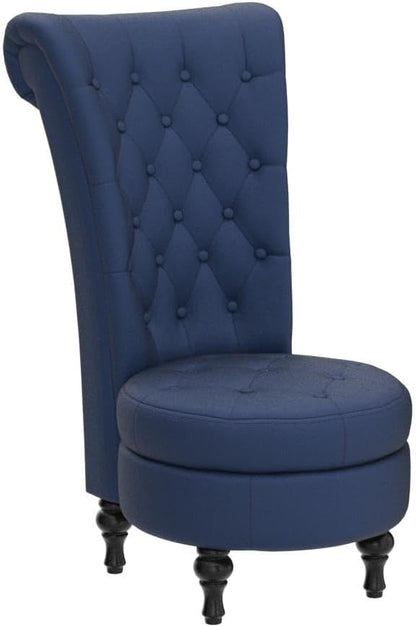 Container Furniture Direct Royal High-Back Velvet Accent Chair for Vanity with Storage and Luxurious Upholstery, Retro Design and Versatile Usage for Living Room, Bedroom, Lounge and Office, Dark Blue