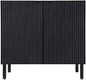 Sango Merk 2-Door Cabinet, Modern Black Storage Cabinet with Vertical Groove Doors, Adjustable Shelf, Cylindrical Wood Legs, Discreet Metal Finger Pulls, Stylish Furniture for Living or Dining Room