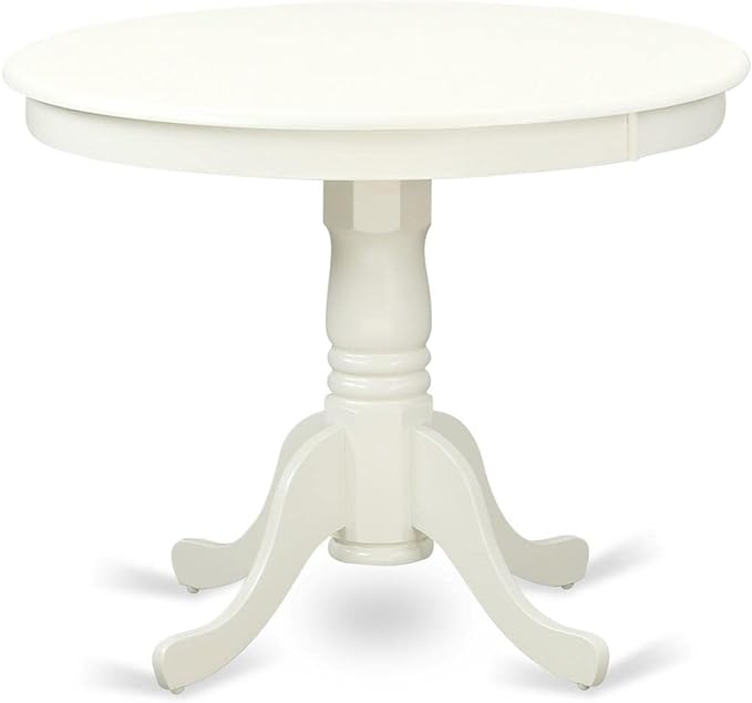 East West Furniture ANIP5-LWH-W 5 Piece Modern Dining Table Set Includes a Round Kitchen Table with Pedestal and 4 Dining Room Chairs, 36x36 Inch, Linen White