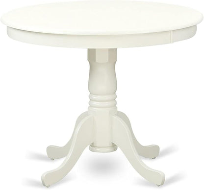 East West Furniture ANLA3-LWH-06 3 Piece Kitchen Table Set for Small Spaces Contains a Round Dining Table with Pedestal and 2 Shitake Linen Fabric Upholstered Chairs, 36x36 Inch, Linen White