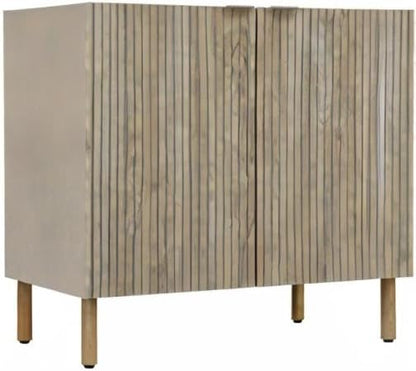 Sango Merk 2-Door Cabinet, Modern Brown Storage Cabinet with Vertical Groove Doors, Adjustable Shelf, Cylindrical Wood Legs, Discreet Metal Finger Pulls, Stylish Furniture for Living or Dining Room