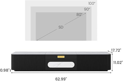 POVISON Modern TV Stand for Projector, Sintered Stone Entertainment Center with Storage for Living Room Bedroom, 55 inch TV Stand, Solid Wood TV Stand
