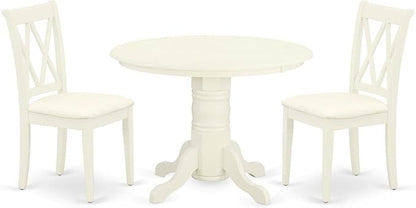 East West Furniture SHCL3-WHI-C 3 Piece Dining Room Furniture Set Contains a Round Kitchen Table with Pedestal and 2 Linen Fabric Upholstered Dining Chairs, 42x42 Inch, Linen White