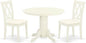 East West Furniture SHCL3-WHI-C 3 Piece Dining Room Furniture Set Contains a Round Kitchen Table with Pedestal and 2 Linen Fabric Upholstered Dining Chairs, 42x42 Inch, Linen White