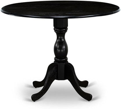 East West Furniture DLMZ3-AB6-50 3 Piece Dining Table Set Contains a Round Dining Room Table with Dropleaf and 2 Dark Gotham Grey Linen Fabric Upholstered Chairs, 42x42 Inch, Wirebrushed Black