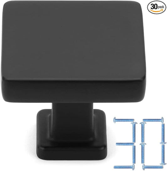 KOOFIZO 30 Pack Black Cabinet Knobs Matte Black Drawer Knobs K08 Square Single Hole Cabinet Pulls for Cabinets Drawer Dresser Cupboard Bedroom Closet Bathroom Vanity
