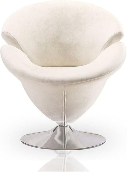 Manhattan Comfort Tulip Swivel Accent Chair with 360° Turn, Modern Flower Inspired Design, Soft Velvet Upholstery, Polished Chrome Base, No Assembly Required, 300 Lbs Capacity, White