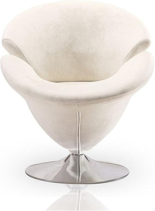 Manhattan Comfort Tulip Swivel Accent Chair with 360° Turn, Modern Flower Inspired Design, Soft Velvet Upholstery, Polished Chrome Base, No Assembly Required, 300 Lbs Capacity, White