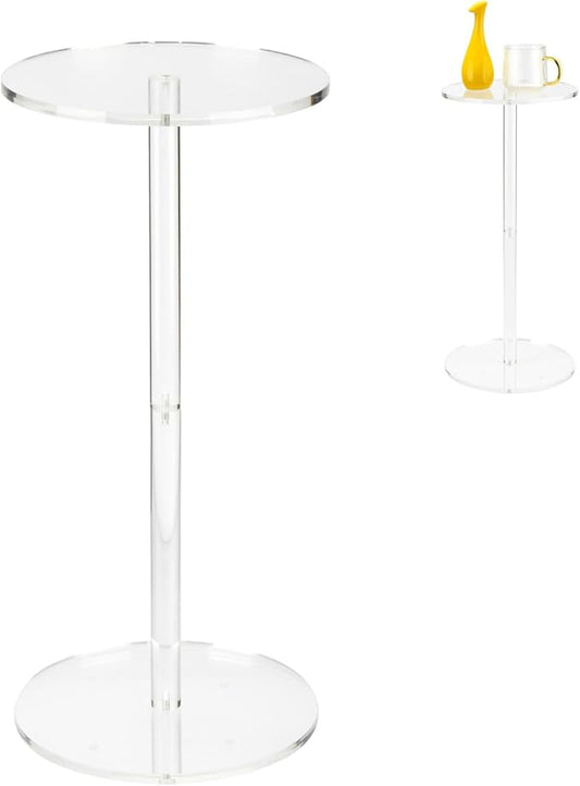 Acrylic Drink End Table, Clear Drink Table for Small Spaces with Anti-Slip Pads, 9.8" Round Modern Side Coffee Table for Living Room/Bedroom/Bathroom/Office/Outdoor/Business (Acrylic, Clear)