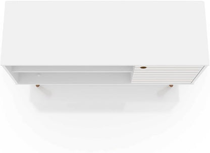 Manhattan Comfort Liberty Mid Century Modern TV Stand for Televisions up to 46 Inches, Bedroom and Living Room Entertainment Center with Storage, Shelves, and Cabinet, 43" Wide, White