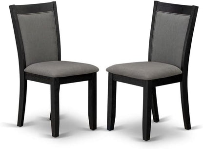 East West Furniture DLMZ3-AB6-50 3 Piece Dining Table Set Contains a Round Dining Room Table with Dropleaf and 2 Dark Gotham Grey Linen Fabric Upholstered Chairs, 42x42 Inch, Wirebrushed Black