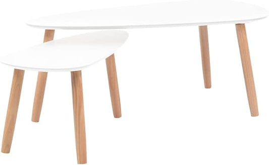 vidaXL Nesting Coffee Table 2 pcs, Side Tables with Solid Pine Wood Legs, Scandinavian Style End Table for Living Room, White