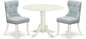 East West Furniture DLSI3-WHI-15 3 Piece Dining Room Furniture Set Contains a Round Dining Table with Dropleaf and 2 Baby Blue Linen Fabric Upholstered Chairs, 42x42 Inch, Linen White