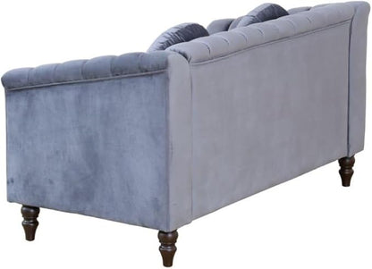 60" Loveseat Sofa, Microfiber Chesterfield Upholstered Sofas Love Seat, Couch Chair Sets with Style Button Tufted, Scroll Arms and Nailhead for Living Room, Office, Grey