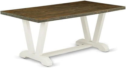 East West Furniture V077VE005-6 6 Piece Kitchen Table Set Contains a Rectangle Dining Table with V-Legs and 4 Grey Linen Fabric Parson Chairs with a Bench, 40x72 Inch, Multi-Color