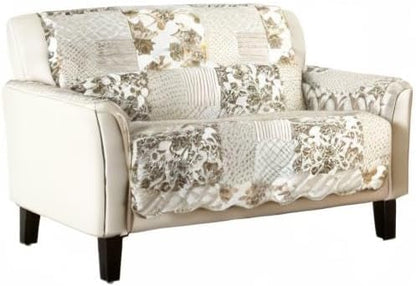 Great Bay Home Patchwork Scalloped Printed Furniture Protector Stain Resistant Loveseat Cover (Loveseat, Taupe)