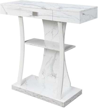 Convenience Concepts Newport Harri Console Table 36" - Modern Sofa Table with Storage Shelves, One Drawer Narrow Entryway Hall Table for Living Room, White Faux Marble/White